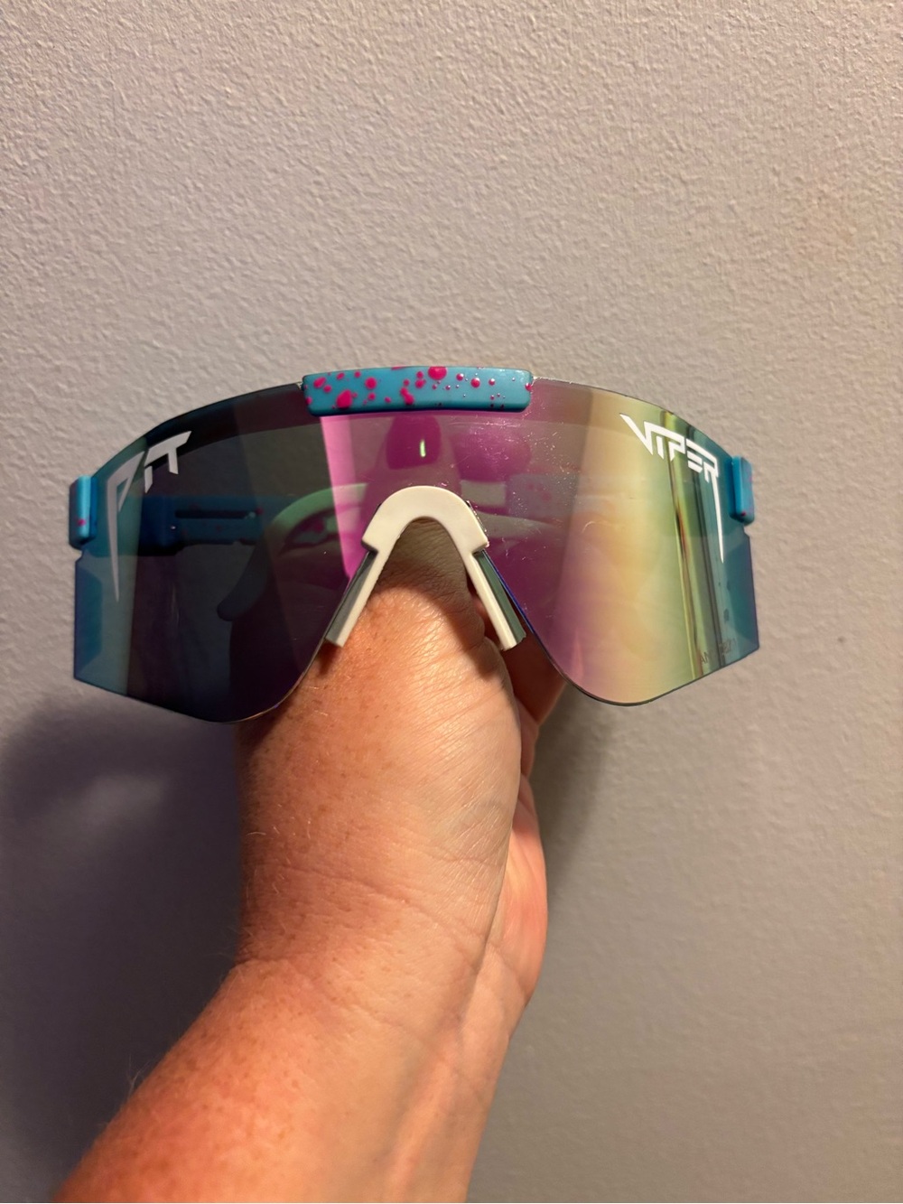 Pit Viper Teal Frame Multicolor Mirrored Visor Sunglasses